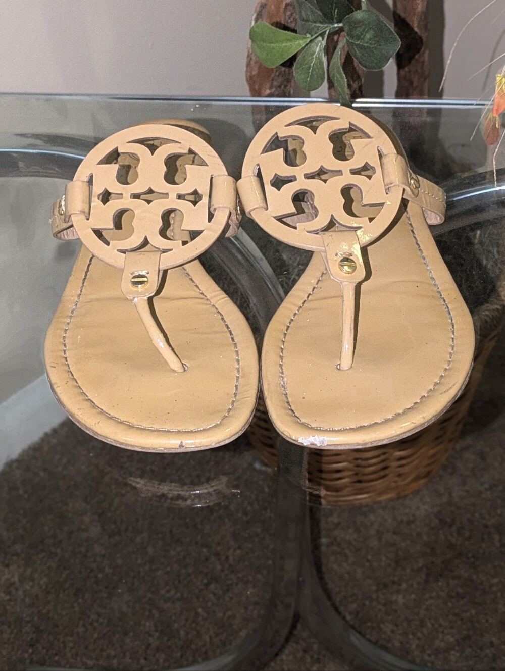 Tory Burch Miller Logo Thong Sandals in Nude - Picture 2 of 8